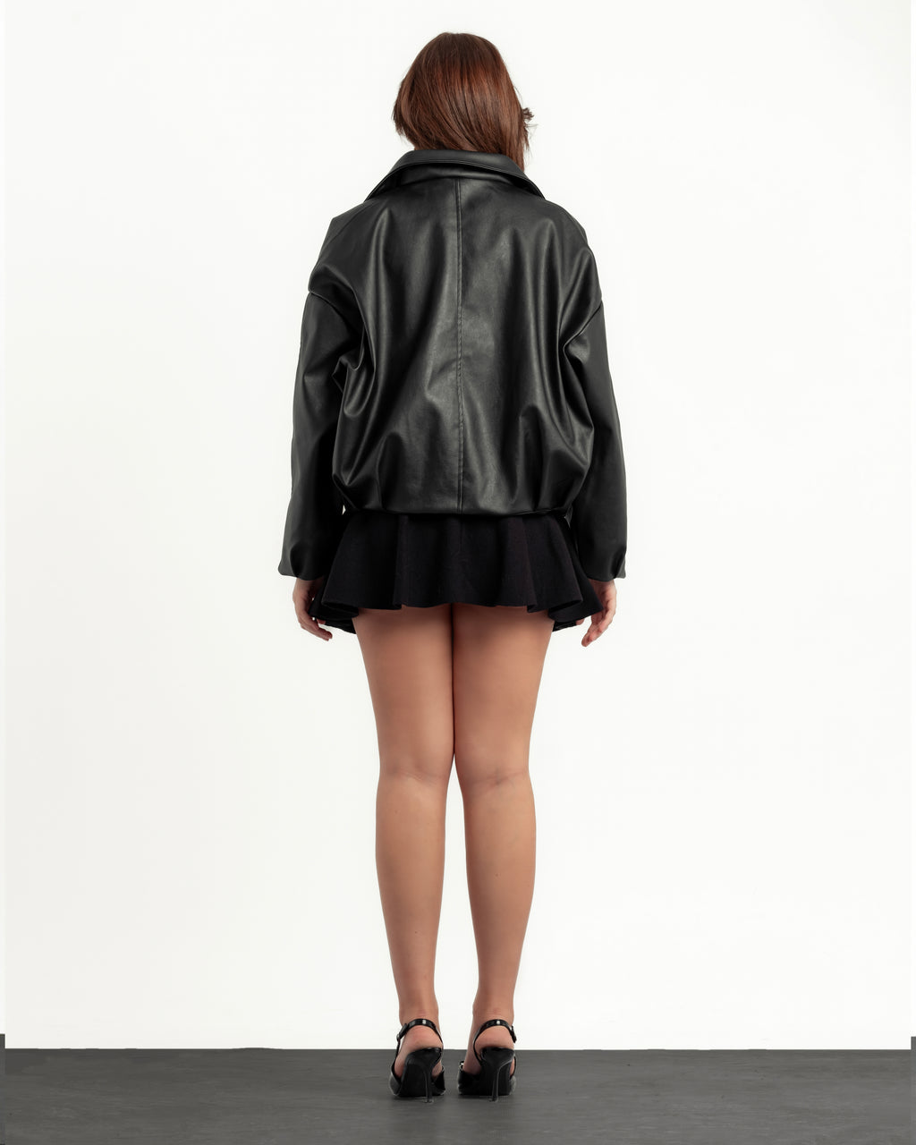 Black oversize leather jacket