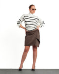 White High Collar Oversize Striped Sweater