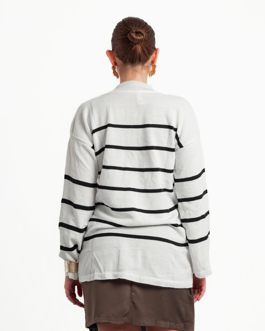 White High Collar Oversize Striped Sweater