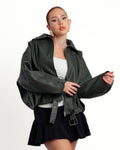 Olive Oversize Leather Jacket