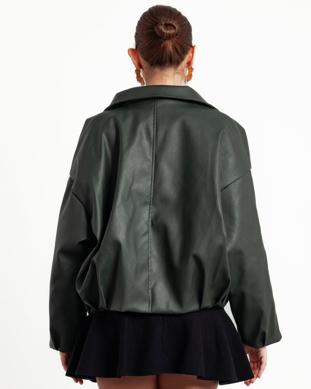 Olive Oversize Leather Jacket