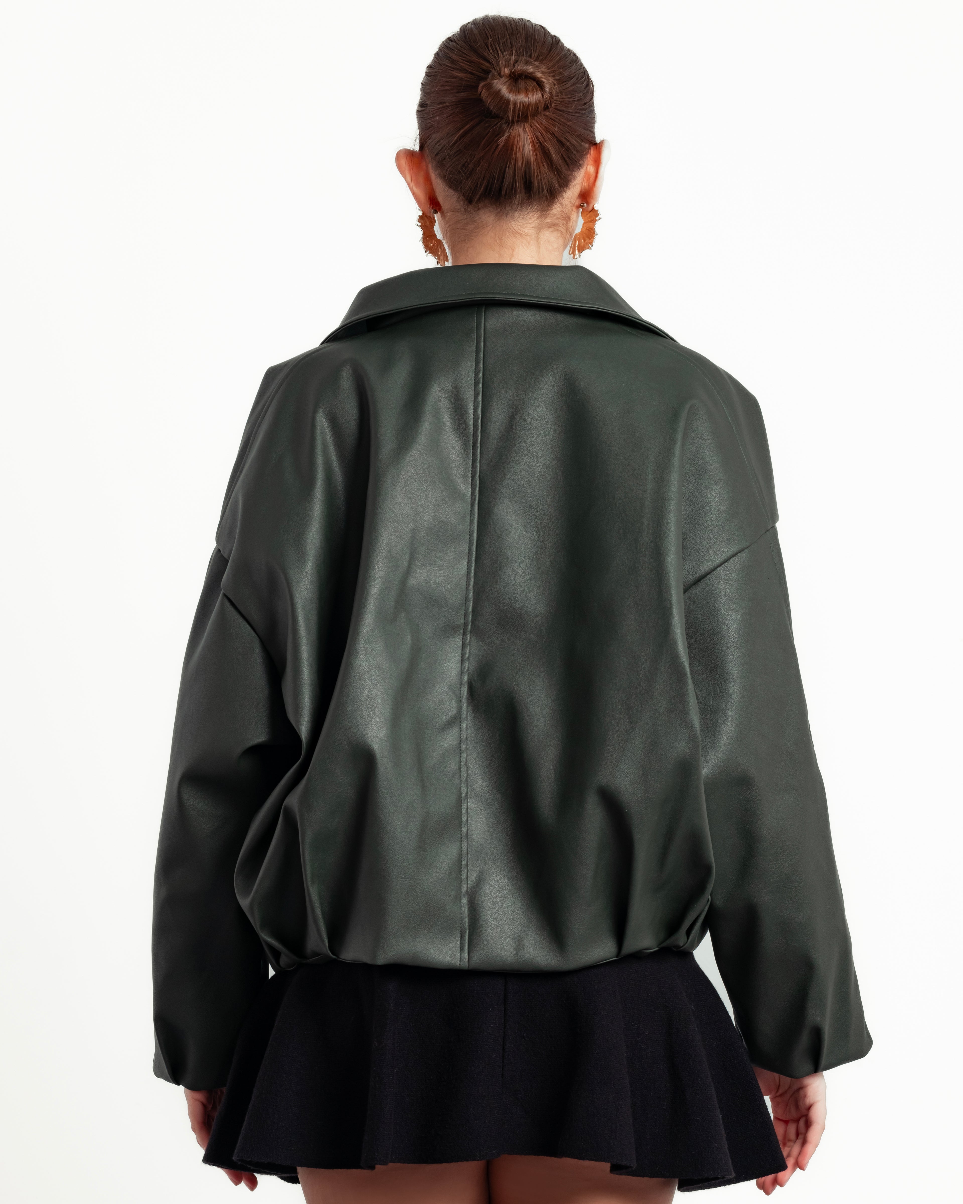 Olive Oversize Leather Jacket