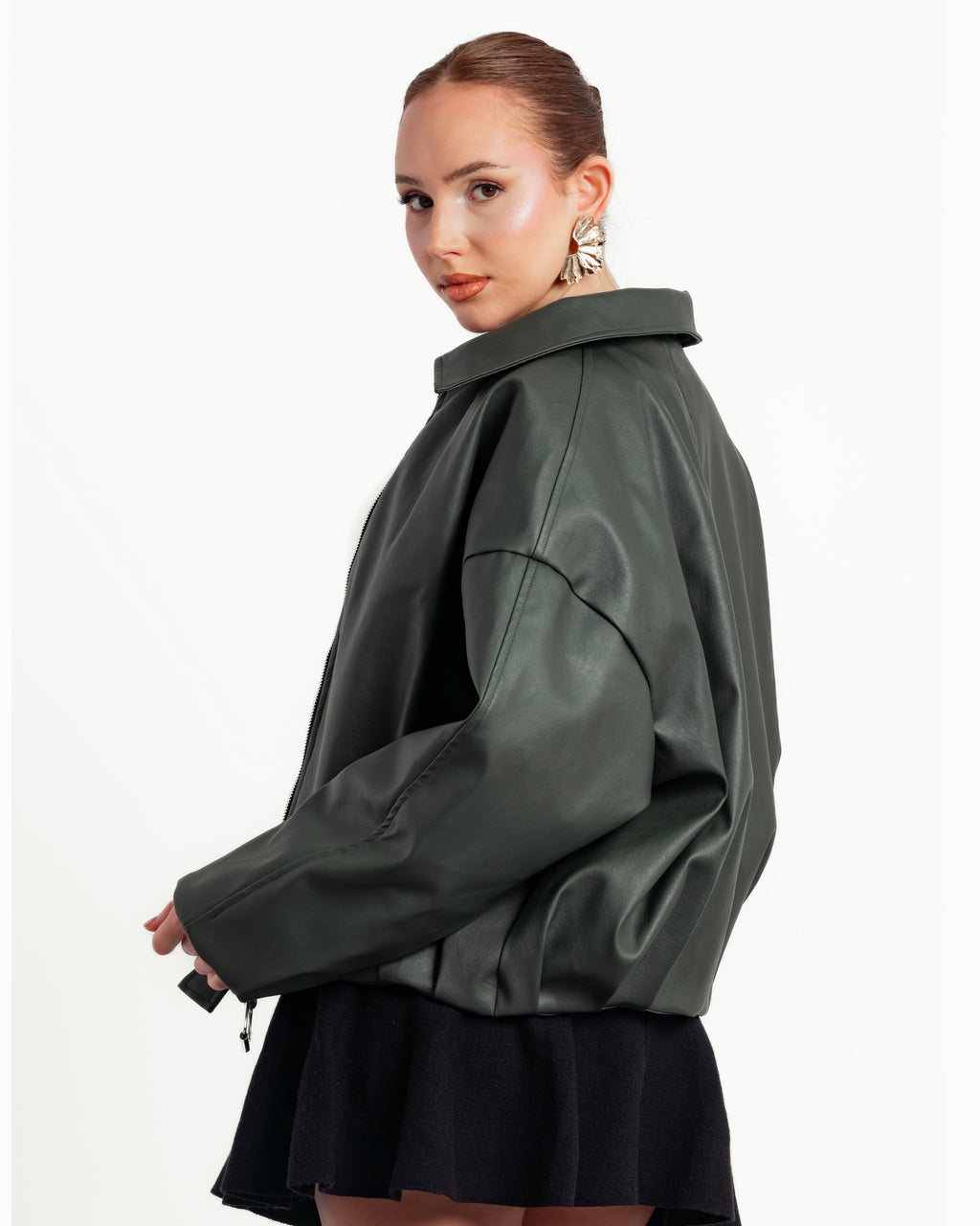 Olive Oversize Leather Jacket