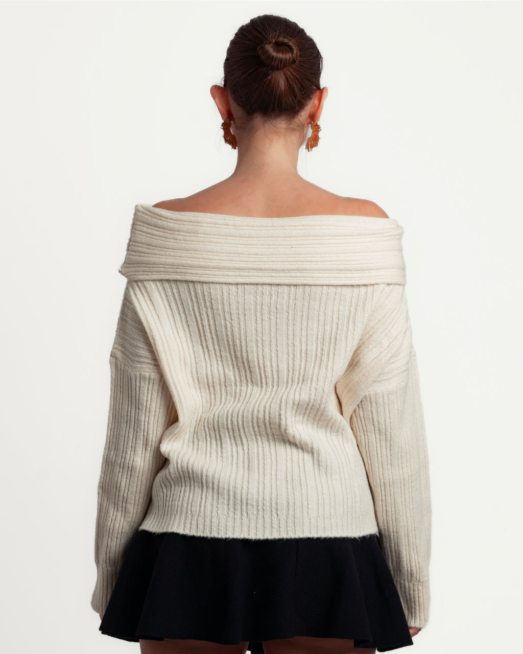 Beige Off-Shoulder Women's Knitwear Top