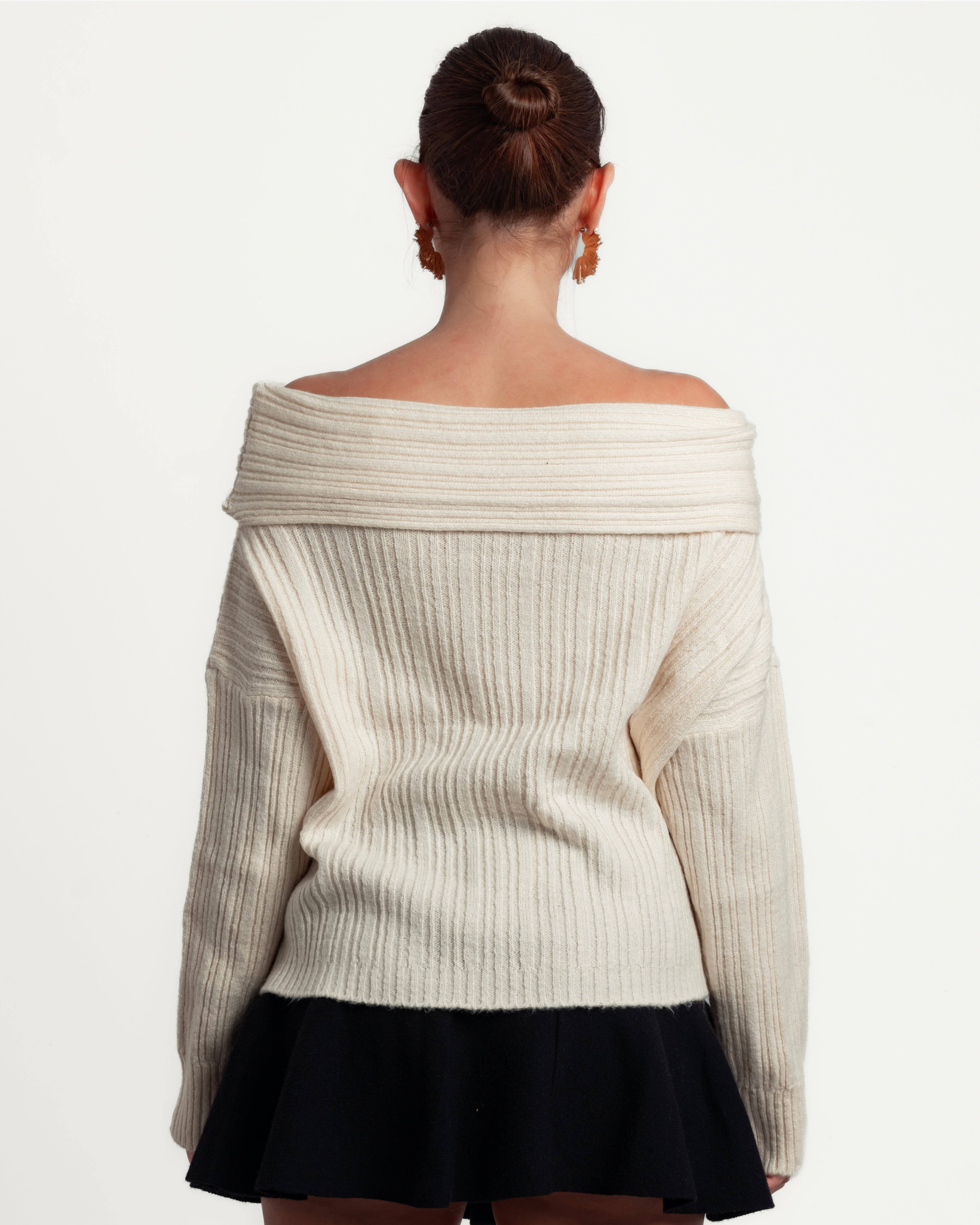 Beige Off-Shoulder Women's Knitwear Top