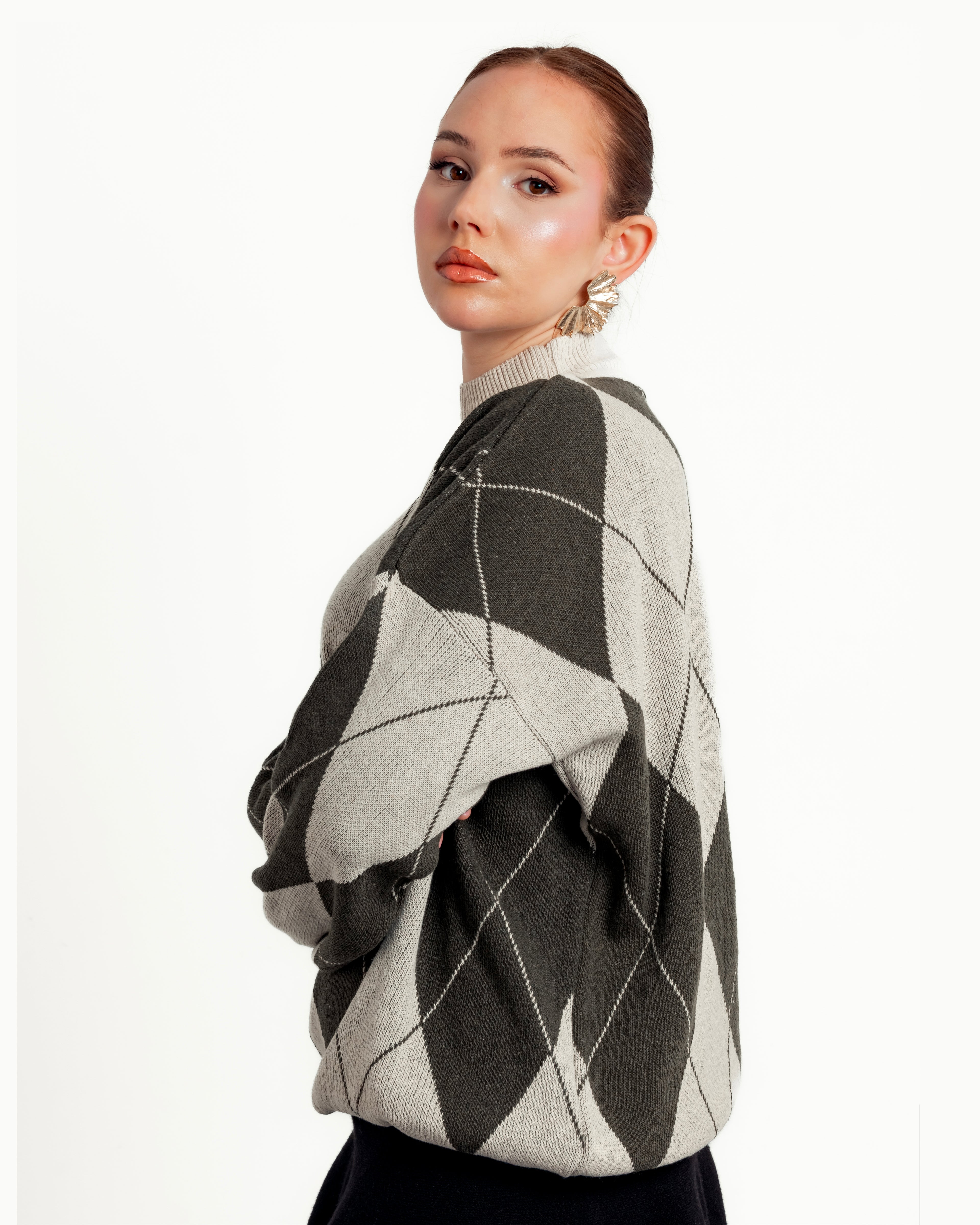 Diamond Patterned Knitwear Sweater