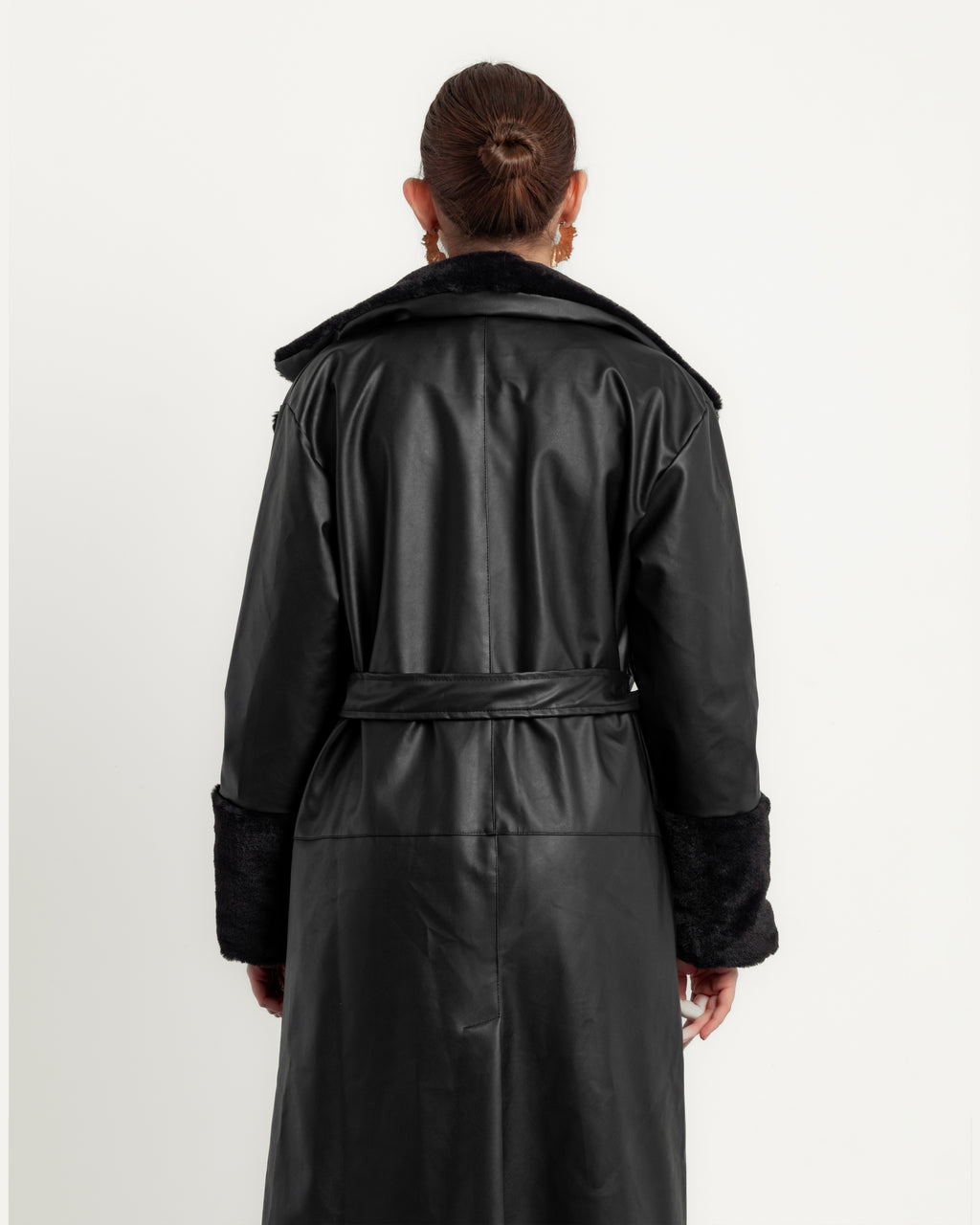 Long Black Coat - Furry Leather