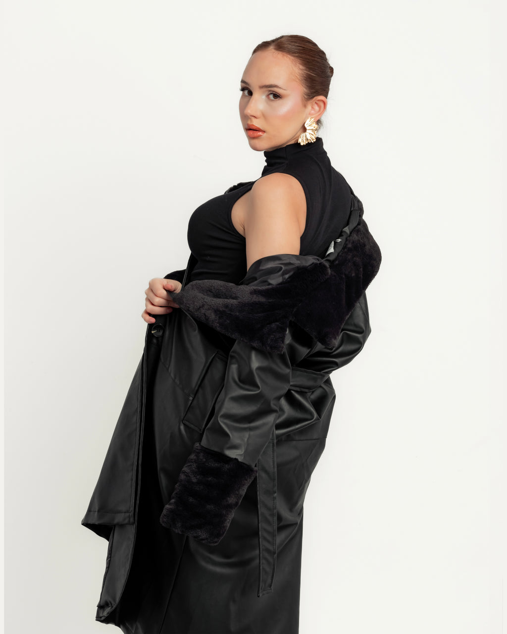 Long Black Coat - Furry Leather