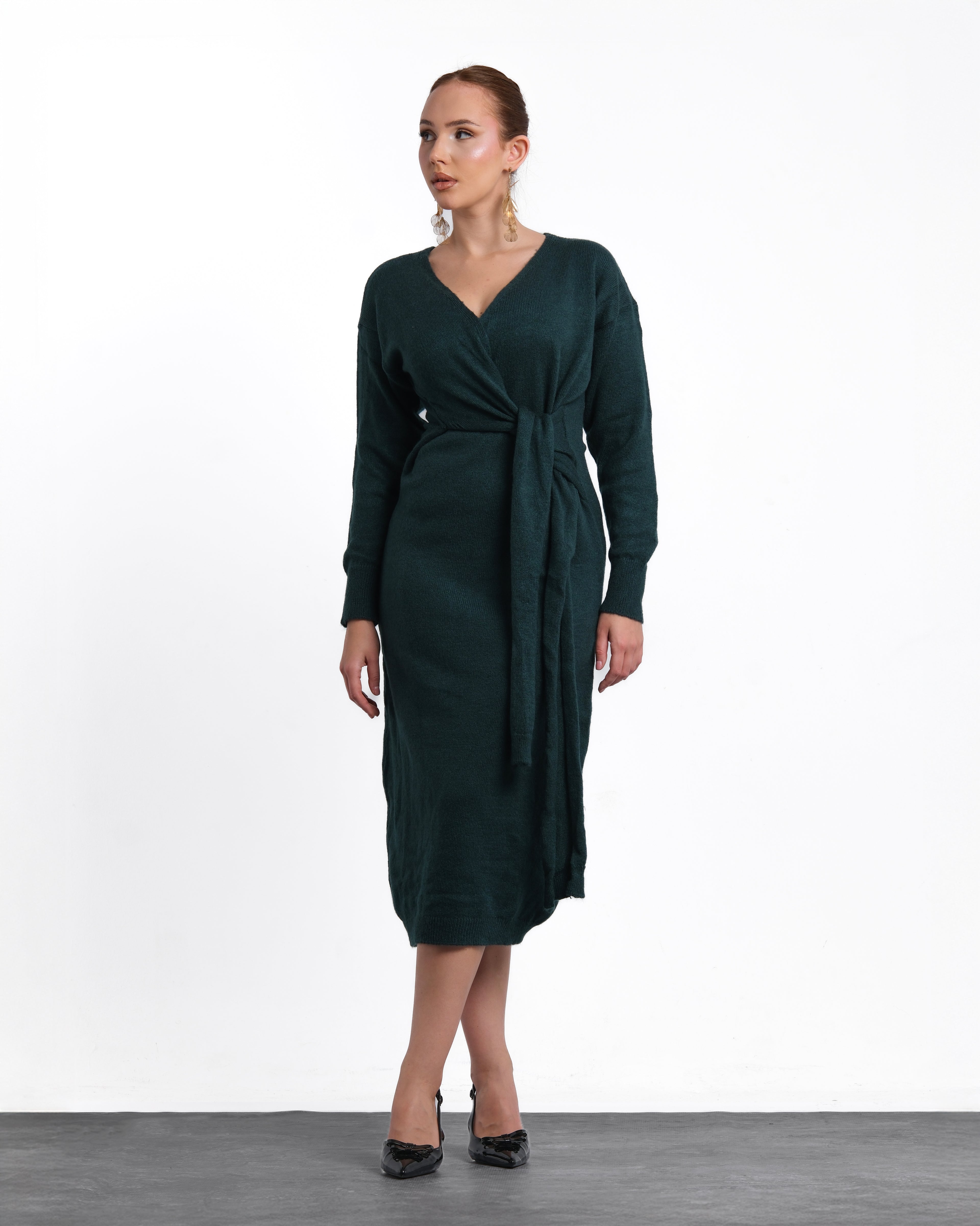 Midi Knitwear Dress With Side Tie