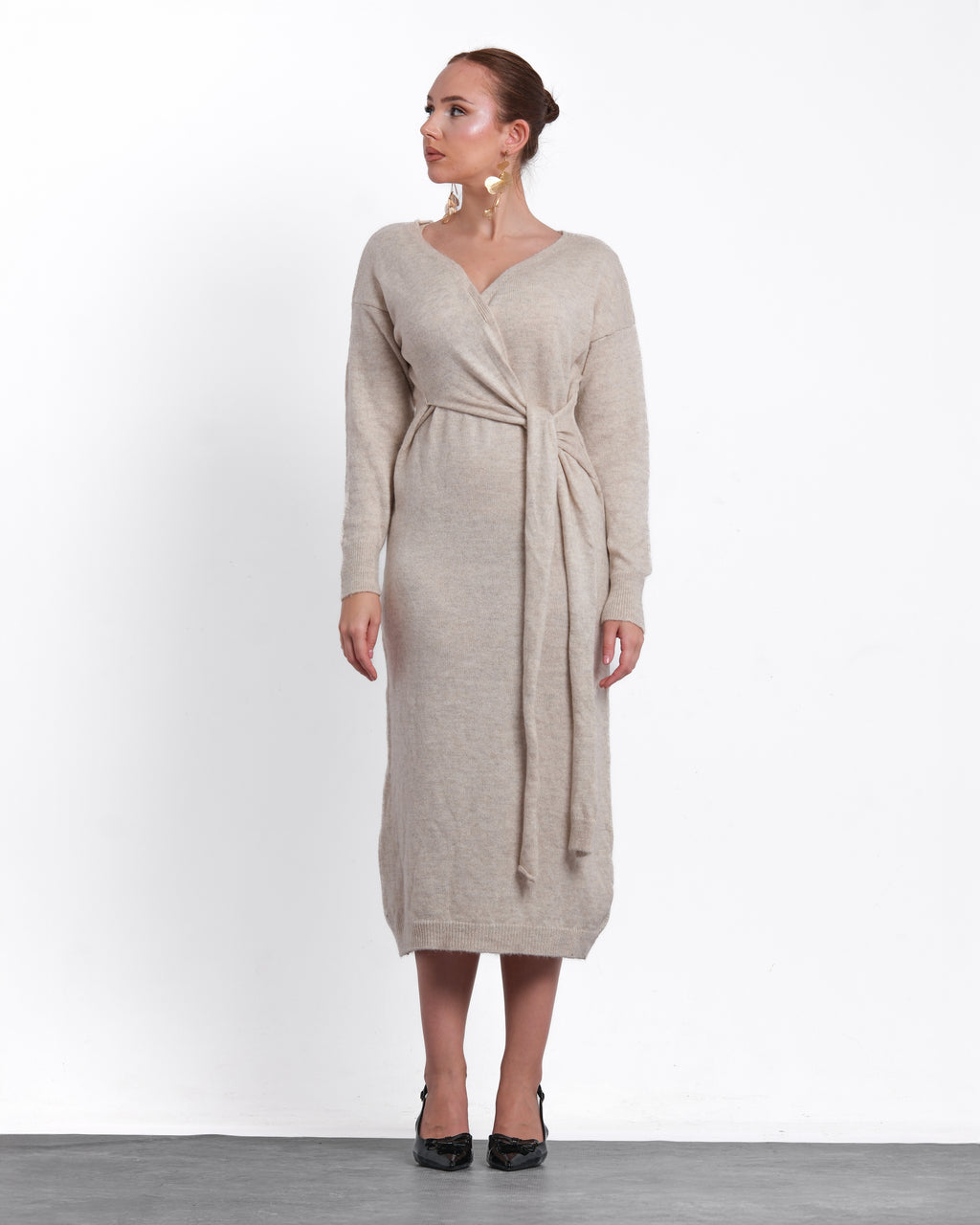 Midi Knitwear Dress With Side Tie