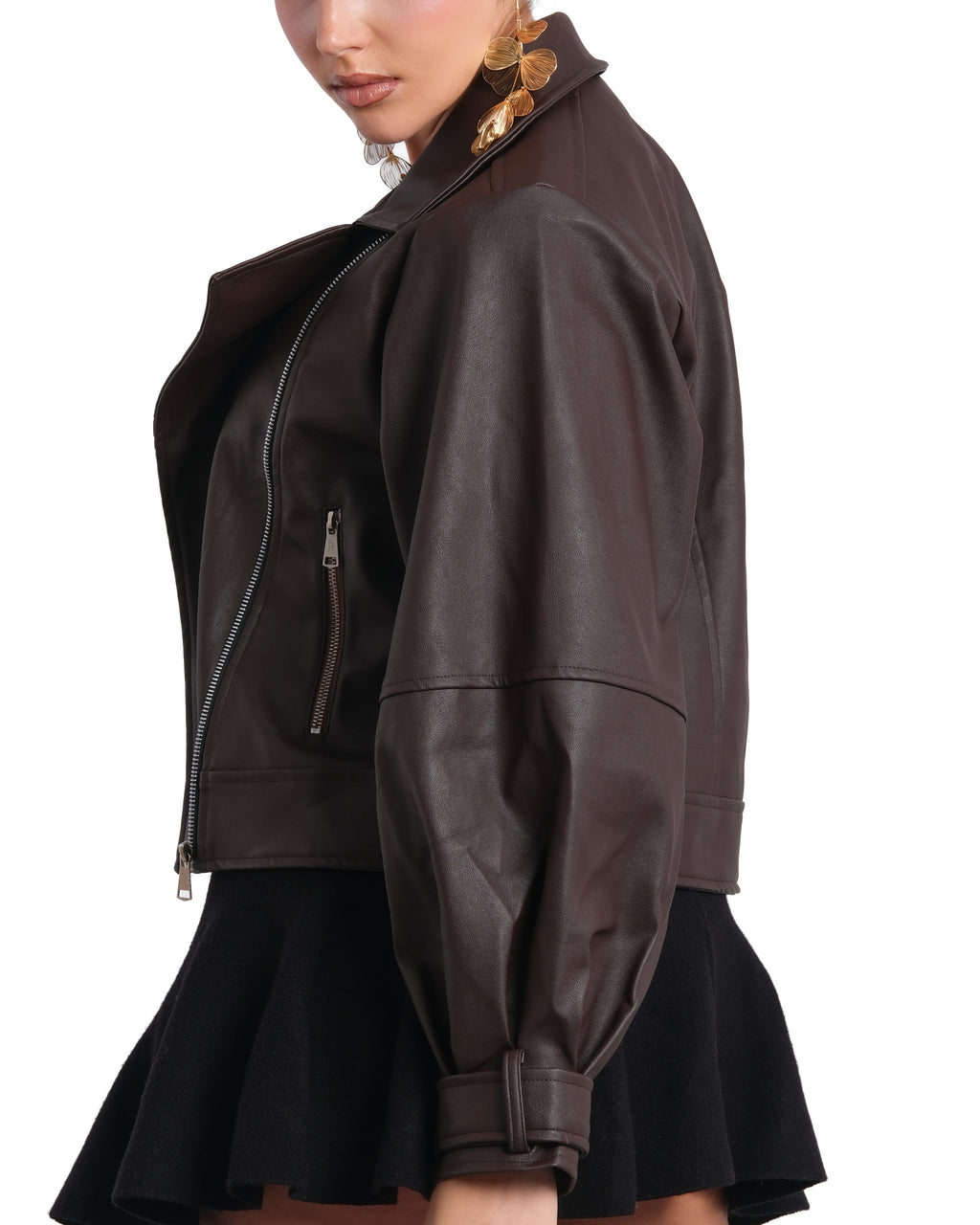 Brown Leather Jacket With Side Zipper