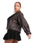 Brown Leather Jacket With Side Zipper