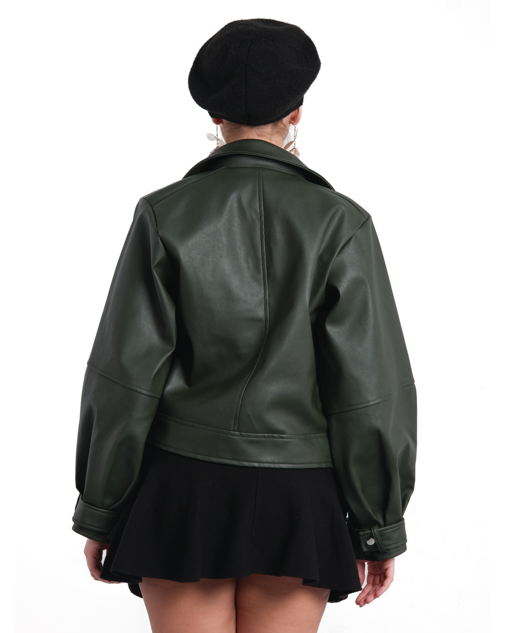 Olive Leather Jacket With Side Zipper