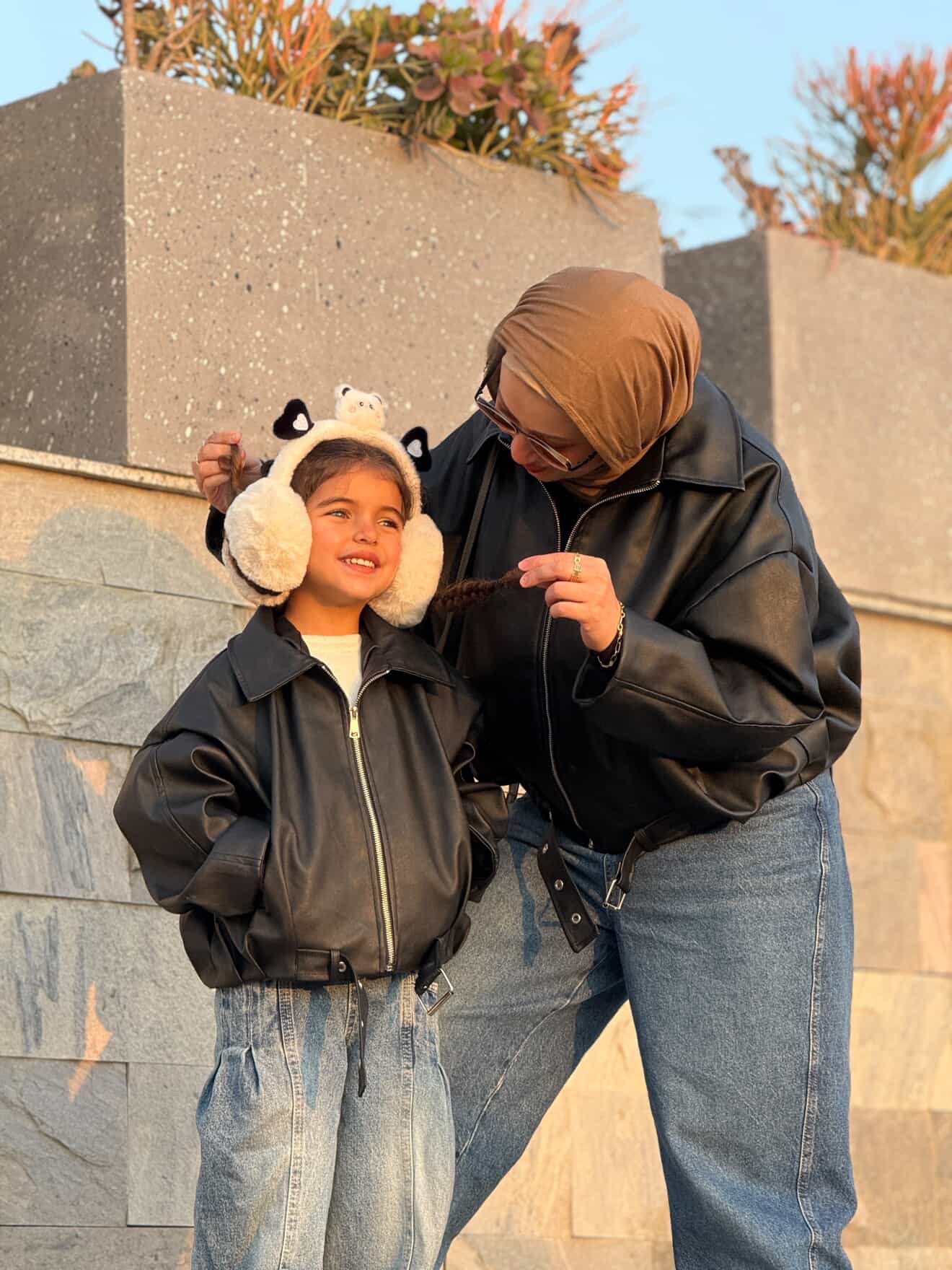 Black oversize leather jacket for kids