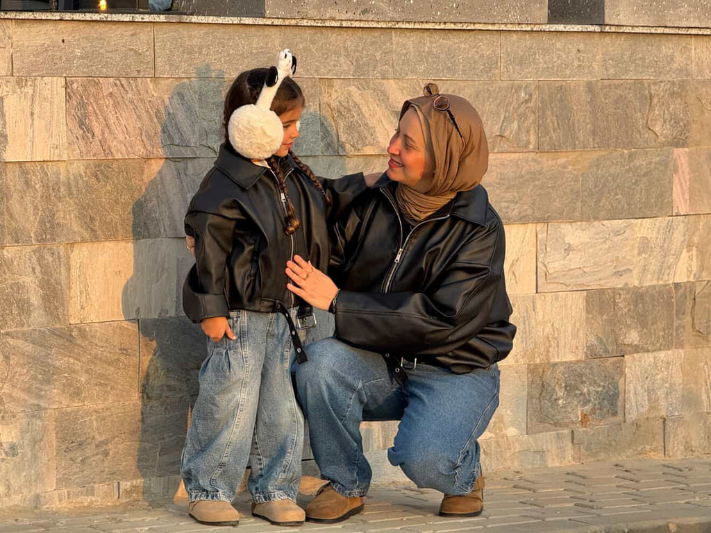 Black oversize leather jacket for kids