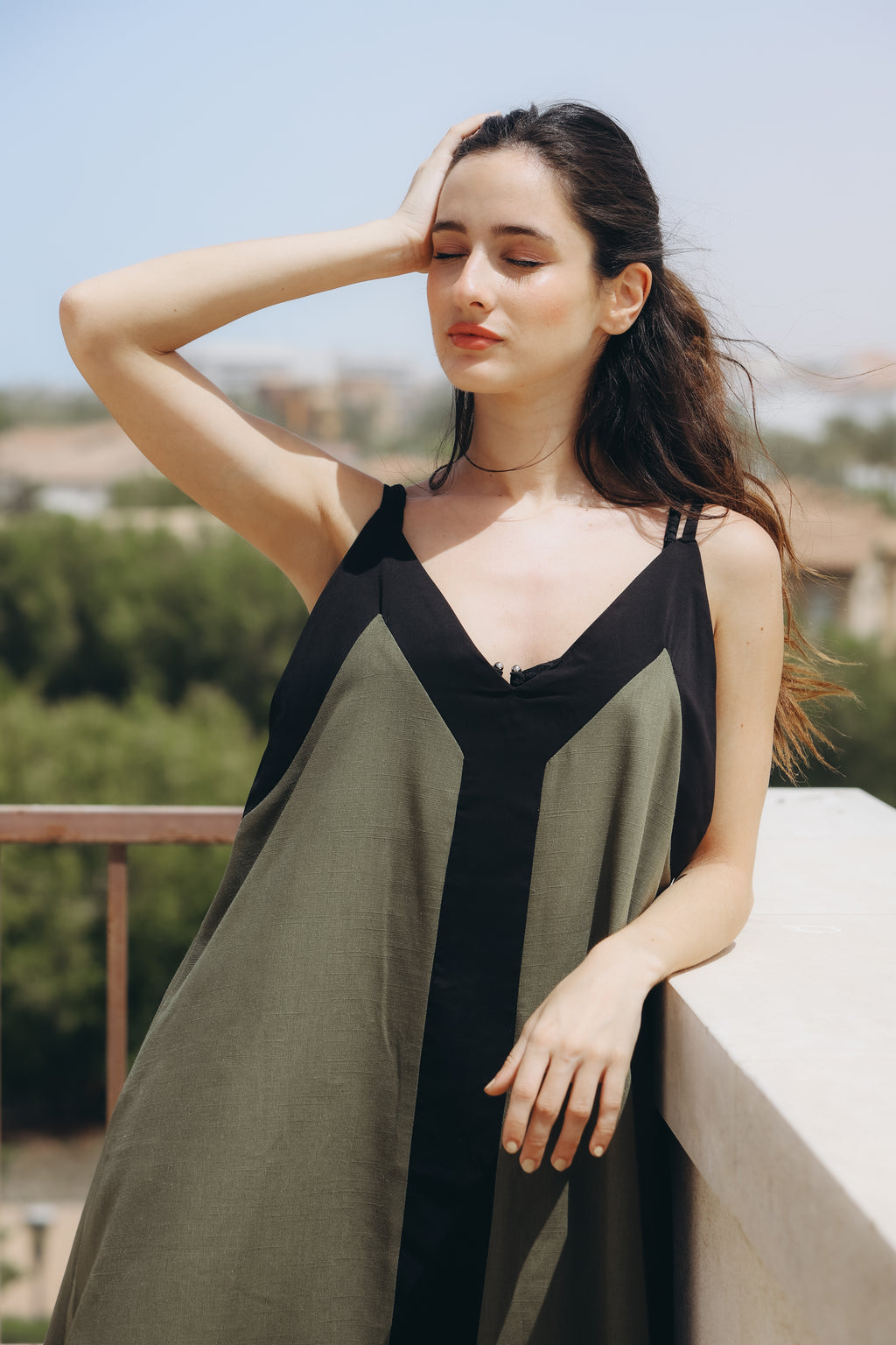 Olive linen dress