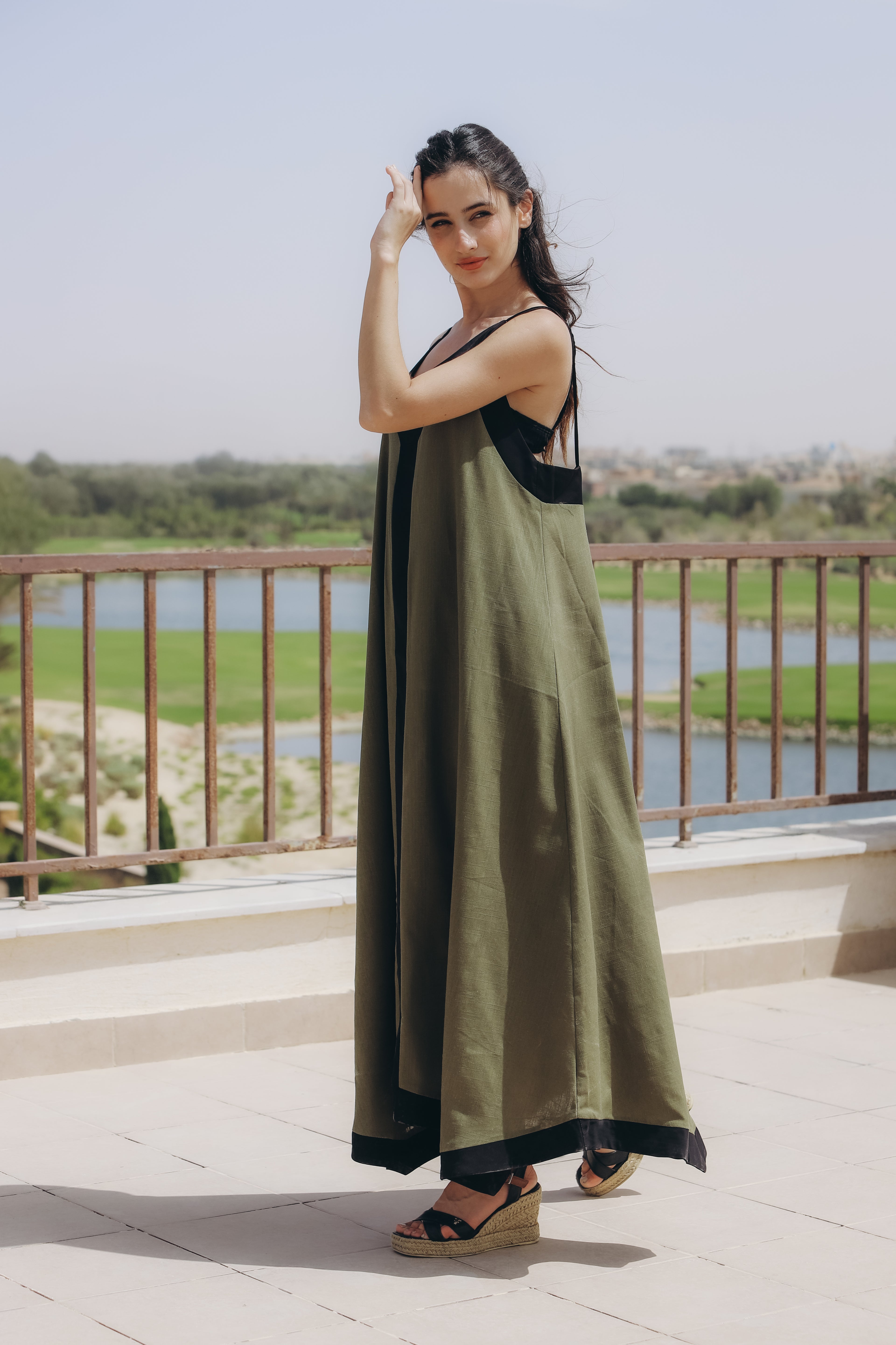 Olive linen dress