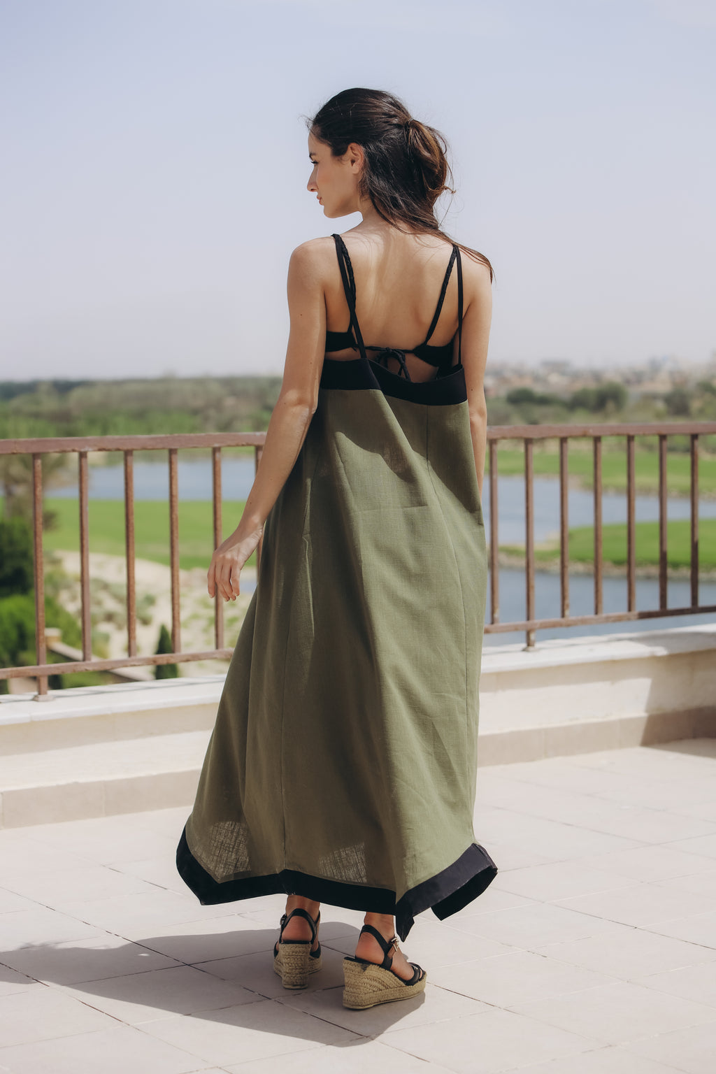 Olive linen dress
