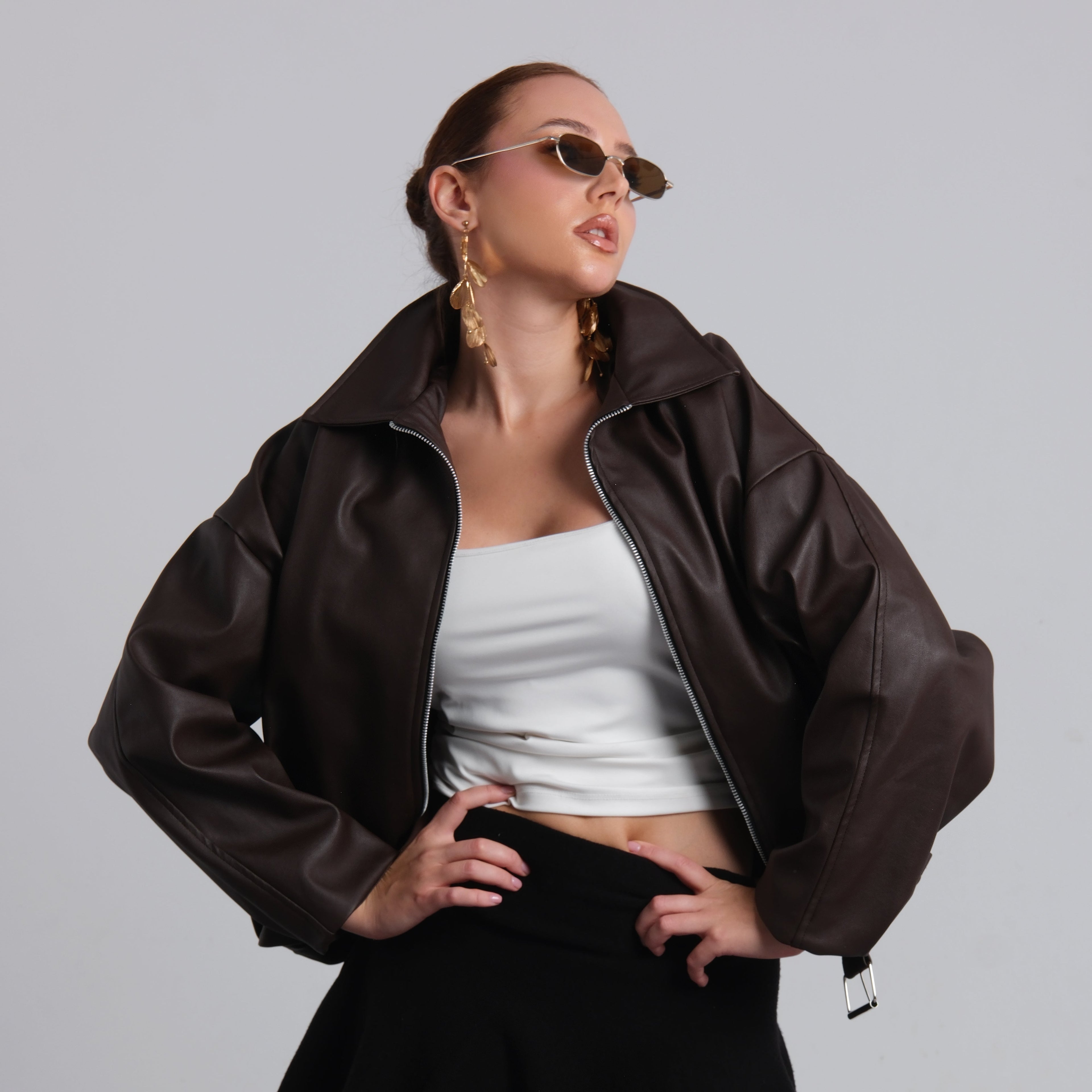 Brown Oversize Leather Jacket